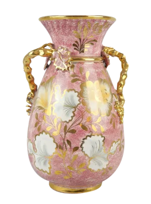 Italian Handpainted Vase in Pink and Gold Vase from Mica
