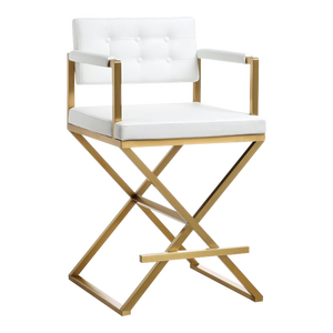 Director White Vegan Leather & Gold Steel Counter Stool