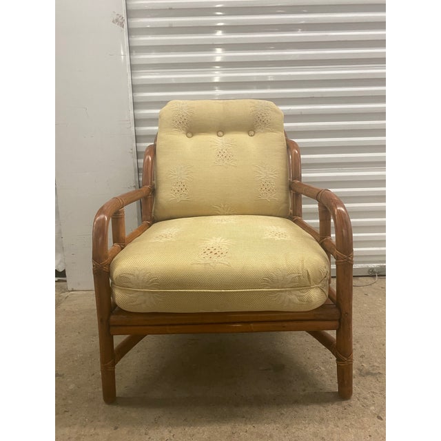 Mid-Century Modern Vintage Bamboo Set of Two Chair and One Ottoman . Ficks Reed Style. For Sale - Image 3 of 12