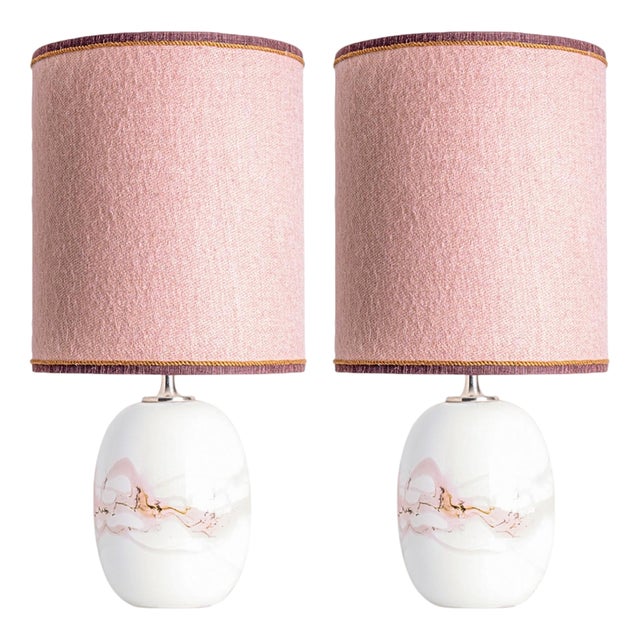 White and Pink Glass Table Lamps from Holmegaard, 1970, Set of 2 For Sale