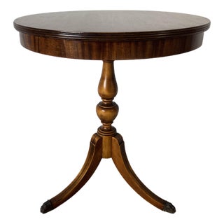 Vintage Imperial Grand Rapids Mahogany Pedestal Round Side Table With Brass Paw Feet For Sale