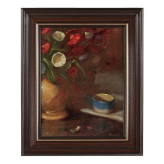 I. Ryazhsky, Still Life with a Mug and Flowers, Painting, Framed For Sale