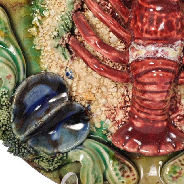 Antique Portuguese Pottery Palissy Style Majolica Lobster Wall Dish Plate, 1900 For Sale In Portland, OR - Image 6 of 9