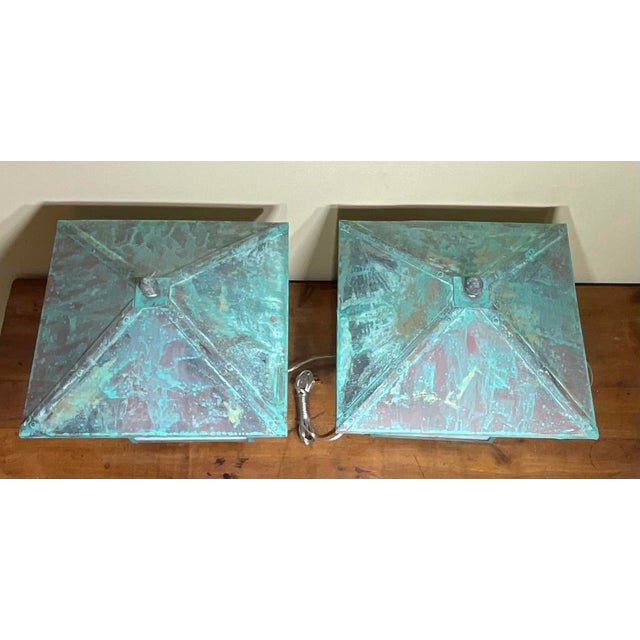 Stunning Pair of Artisan Copper & Slag Glass Mission/Arts & Crafts Table Lamps For Sale - Image 9 of 18