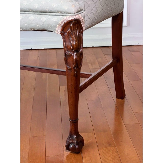 Celadon Georgian Carved Mahogany Upholstered Vanity Bench, Celadon Blue, Early 20th Century For Sale - Image 8 of 18