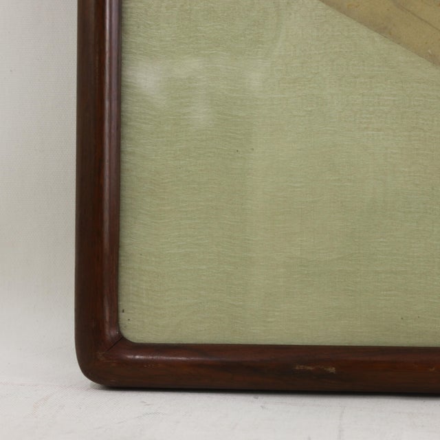 Vintage Chinese Fan Painting Chicks Catching Bugs With Pink Flowers Framed Ink and Color on Paper With Calligraphy For Sale - Image 9 of 11