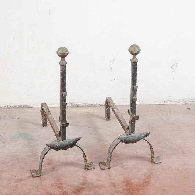 Metal Cast Iron Fireplace Andirons, Set of 2 For Sale - Image 7 of 7