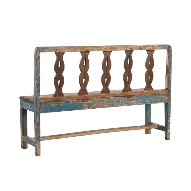 Vintage Indian Painted Teakwood Bench For Sale - Image 4 of 4