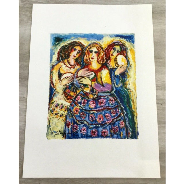 1970s Modern Unframed Canvas 3 Women Musicians Zamy Steynovitz Signed Seriolithograph For Sale - Image 5 of 5