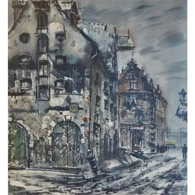 Old city 1970. Paper, watercolor, 71x64 cm "old town" is a visually captivating and evocative watercolor painting,...