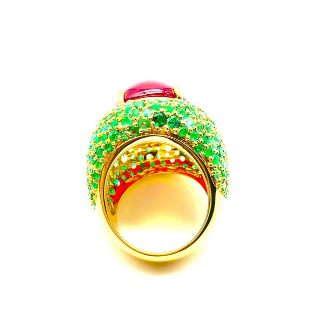 Bochic "Orient" Vintage Ruby & Emerald Cocktail Ring Set In 18K Gold & Silver For Sale - Image 18 of 18