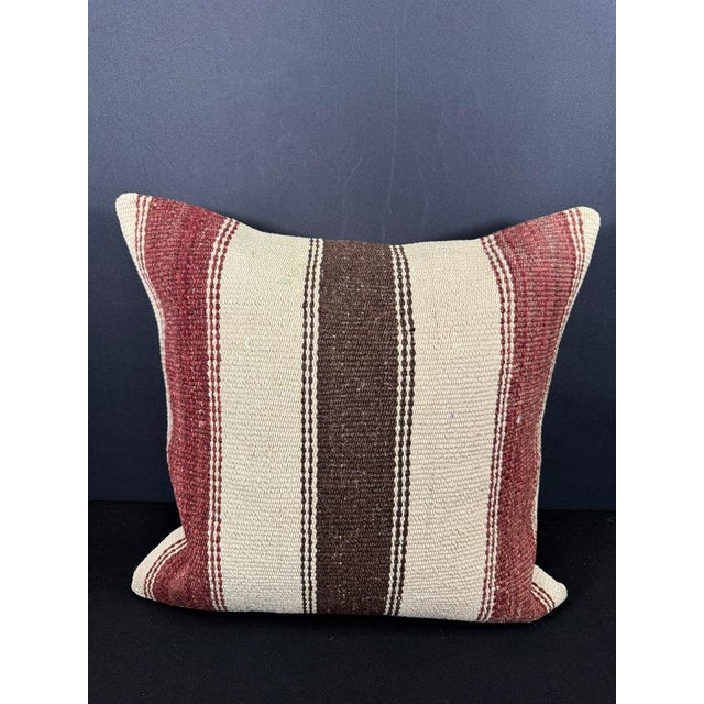 Turkish Hemp Pillow Cushion Natural Beige Red Cushion Cover 20"x20" For Sale - Image 4 of 4
