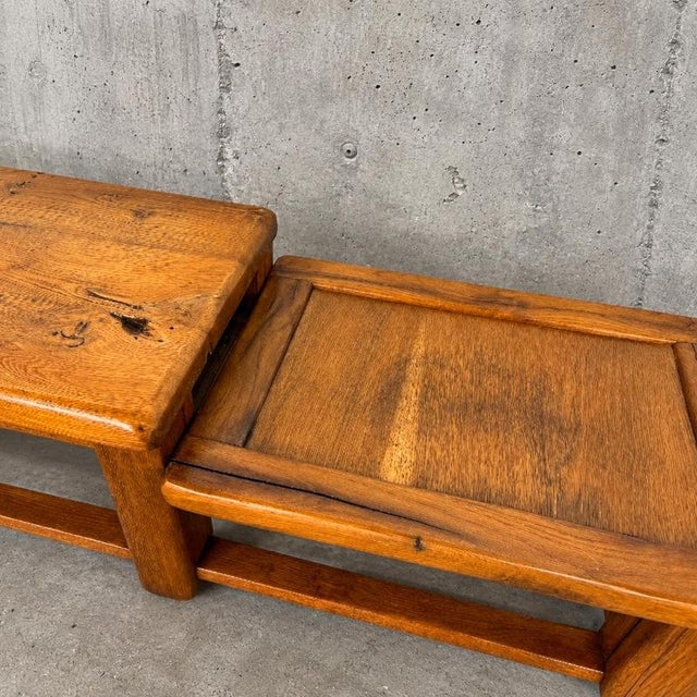 French brutalist oak side table in 2 heights / 1950s Height 36Width 144Depth 39 cm