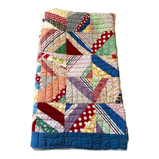 Vintage Handmade Patchwork Multi-Color Quilt For Sale
