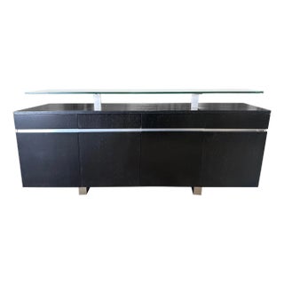 Modern Greg Sheres Style Wenge Wood Buffet with Floating Glass Top For Sale