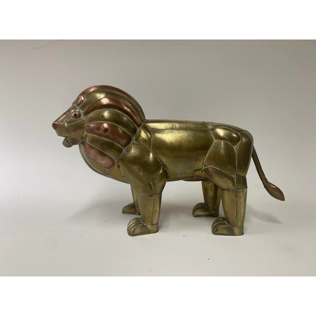 Brass and Copper Lion Sculpture For Sale - Image 9 of 12