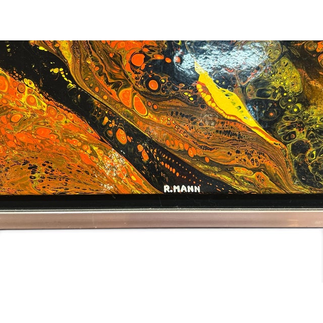 Stunning abstract by Richard Mann- on board framed in a metal bronze color.