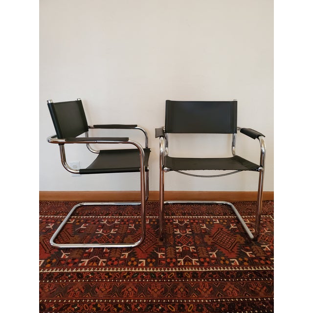 Beautiful chrome and genuine leather sling chairs. In the manner of Mart Stam or Lowenstein, but they are unmarked. These...