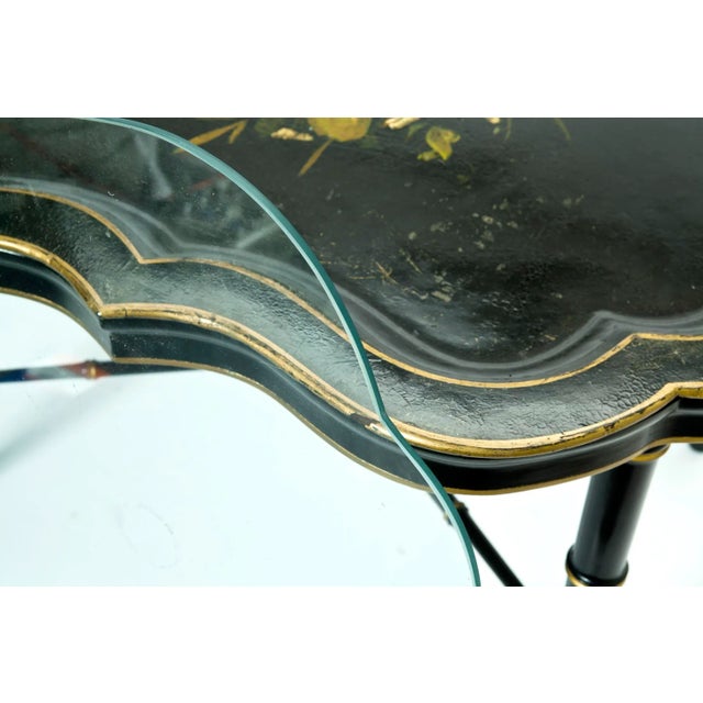 Antique Ebony Tray Table with Glass Top- 3 Pieces For Sale - Image 4 of 12