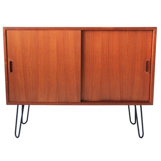 Vintage Teak Credenza With Sliding Doors For Sale