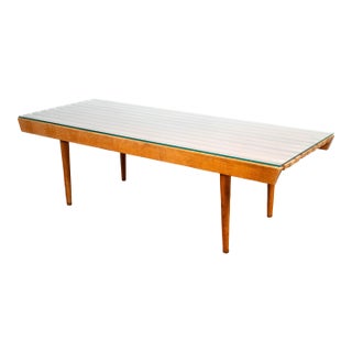 1970s Mid-Century Modern Slat Wood & Glass Coffee Table For Sale