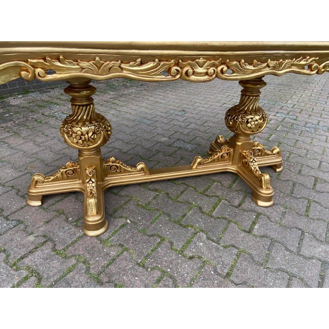 Wood 1970 Italian Artisan Baroque Gold Beech Dining Table For Sale - Image 7 of 10
