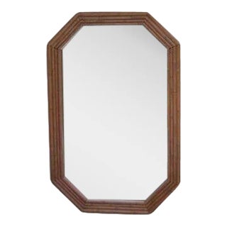1980s Vintage Hollywood Regency Style Rattan Bamboo Octagonal Wall Mirror For Sale