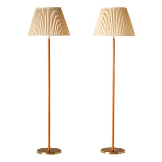 Vintage Swedish Floor Lamps in Brass and Leather, 1950s, Set of 2 For Sale