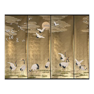 Cranes Mural Hand Painted Artworks Wallpaper on Gold Leaf - 4 Panels