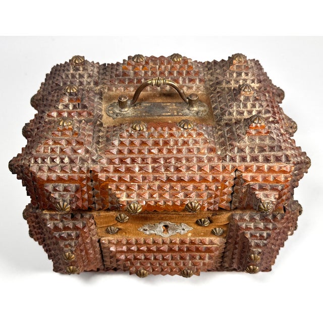 Folk Art Antique Folk Tramp Art Box For Sale - Image 3 of 17