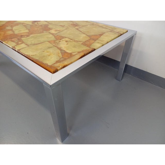 Large Vintage Coffee Table in Chrome Metal, Yellow Onyx Type and Resin, 1970s For Sale - Image 11 of 15