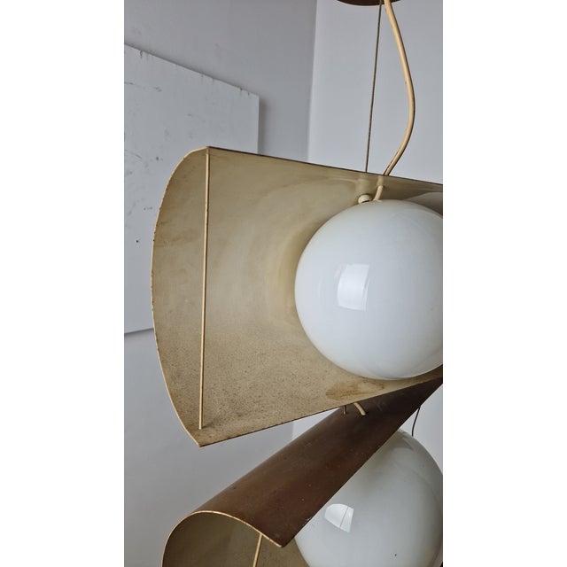 Vintage Pendant Light in Iron and Brass with Opaline Spheres, 1950s For Sale - Image 17 of 18