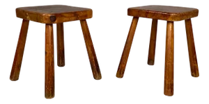Italian Modern Rounded Square Wooden Stools, 1970s, Set of 2