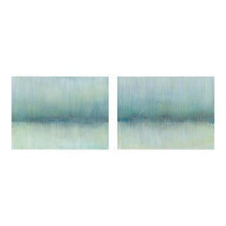 Maui 05-06 Set (2) 36x48r Original Reproduction Prints of Abstract Landscape Paintings by Carrie Bergey, Green Yellow Blue White For Sale