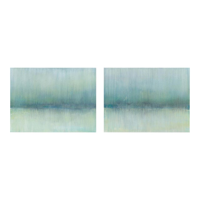 Maui 05-06 Set (2) 36x48r Original Reproduction Prints of Abstract Landscape Paintings by Carrie Bergey, Green Yellow Blue White For Sale