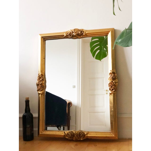 Wood Vintage Rectangular Giltwood Bevelled Mirror With Rose Accents For Sale - Image 7 of 10