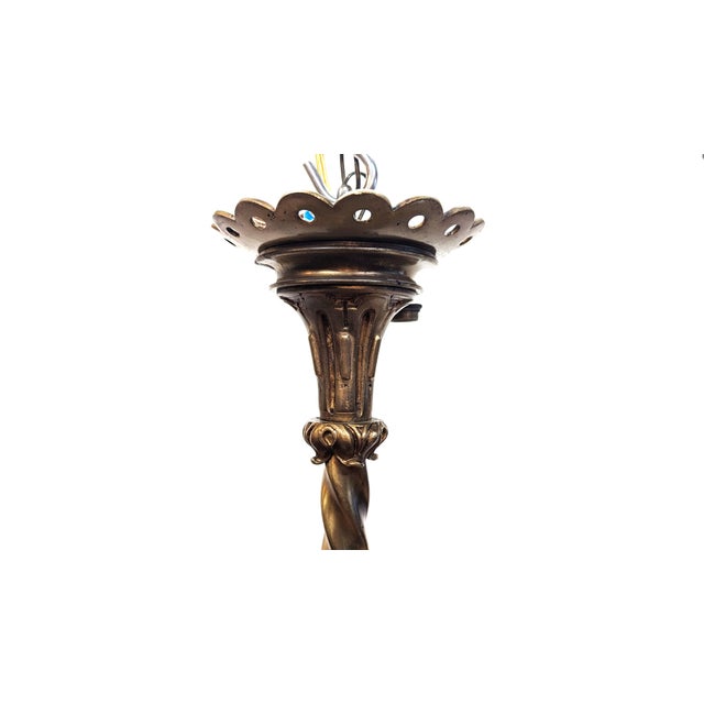 Metal Antique French Brass & Glass Art Nouveau Chandelier For Sale - Image 7 of 11