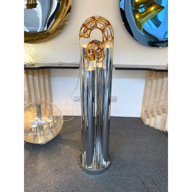 Mid-Century Modern Ring Floor Lamp Murano Glass Metal by Mazzega, Italy, 1970s For Sale - Image 6 of 13