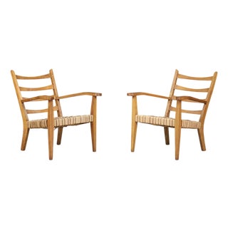 Italian Sculptural Beechwood Armchairs with Woven Rope Seats, 1940, Set of 2 For Sale