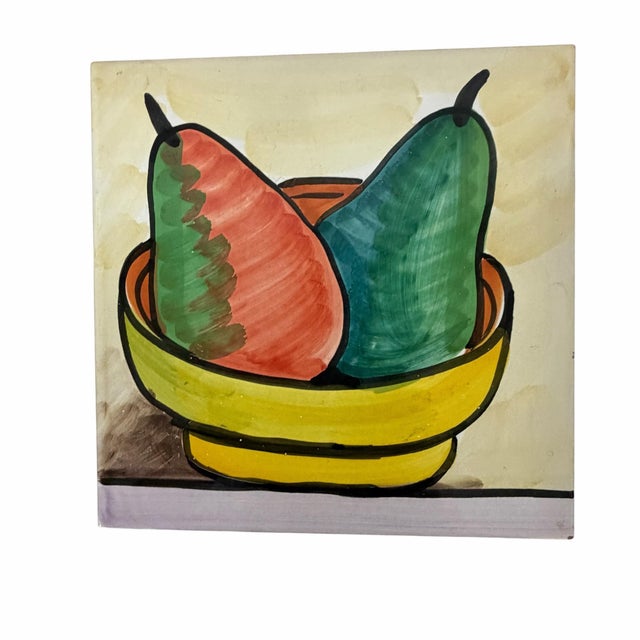 Vintage hand painted Italian trivets. The pear fruit pattern is bright and cheerful. Could be used in the kitchen or as a...