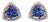 Tanzanite Diamond Halo Stud Earrings: Solid 14k Dual Tone Gold, Trillion Cut, Pair For Sale