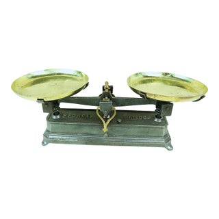 Late 19th Century French Two Pan Brass and Cast Iron Store Scale For Sale