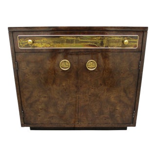 Mastercraft Bernhard Rohne Acid Etched Brass and Burl Wood Nightstand For Sale