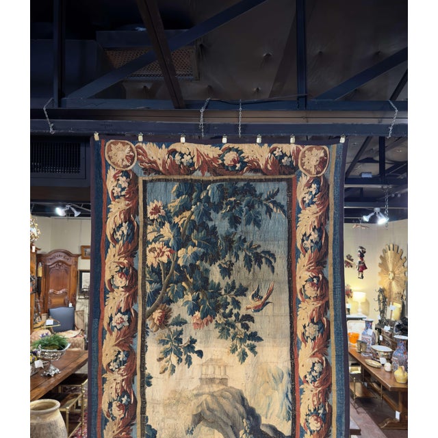French 18th C. French Aubusson Verdure Tapestry With Exotic Bird and Floral Border For Sale - Image 3 of 9