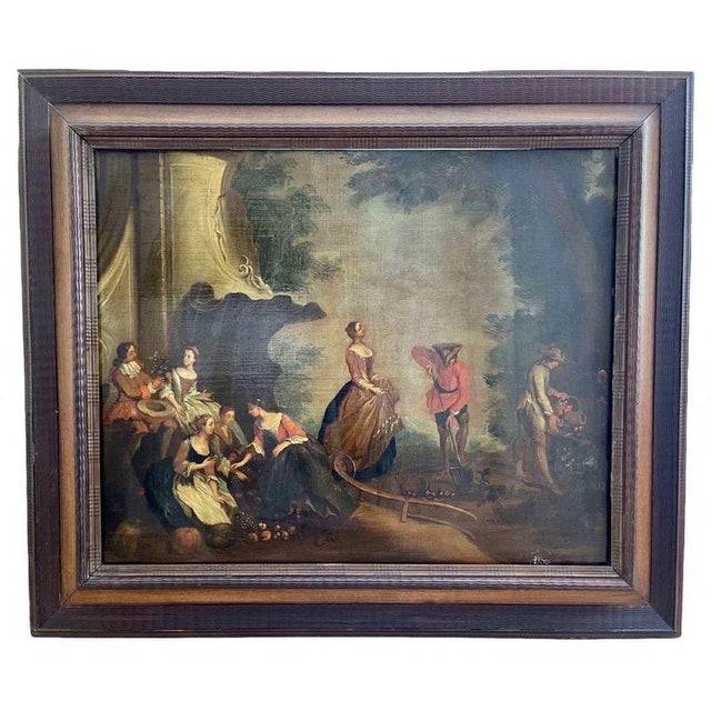 Gallant Scene in a Garden, Oil on Canvas For Sale - Image 13 of 13