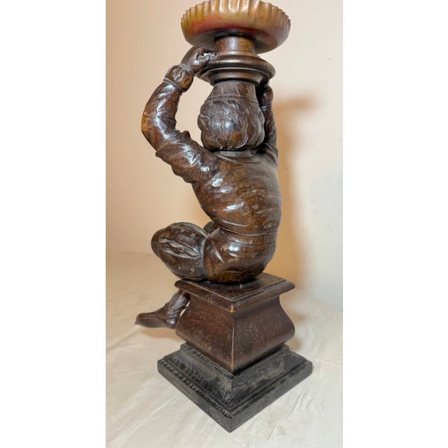 Antique 1800's Carved Wood Architectural Salvage Figural Candlestick Sculpture For Sale - Image 11 of 15