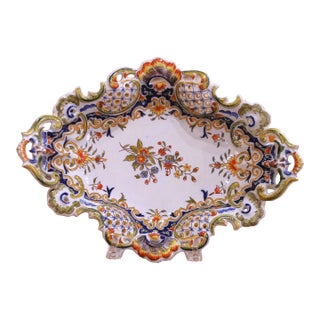19th Century French Avallon Faience Rouen Style Pierced Centerpiece Tray For Sale