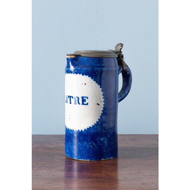 Spongeware Blue Pewter-Mounted Beer Stein from Brussels Faience, 1800s For Sale - Image 10 of 10