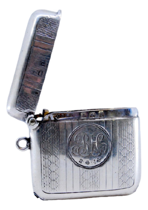 Silver Matchbox with Fluted Engravings and Monogram Card