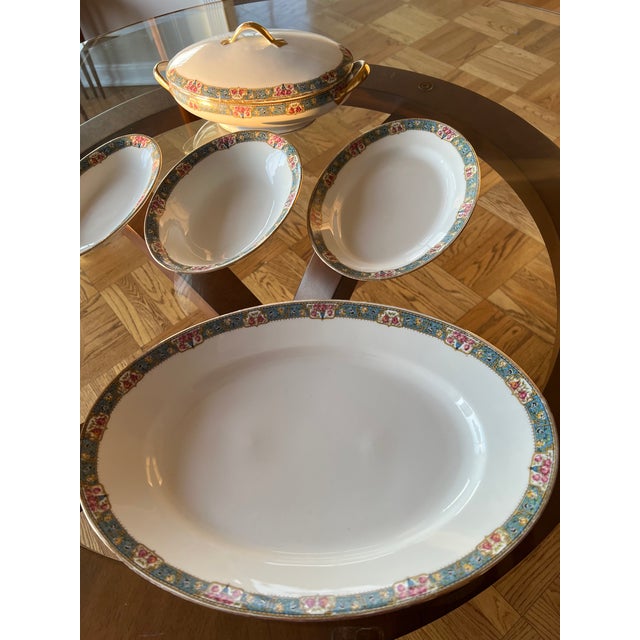 White 1920s Limoges France Mf Roses, Blue, Gold Rim Dinner Set & Serving Pieces- 53 Pieces For Sale - Image 8 of 11